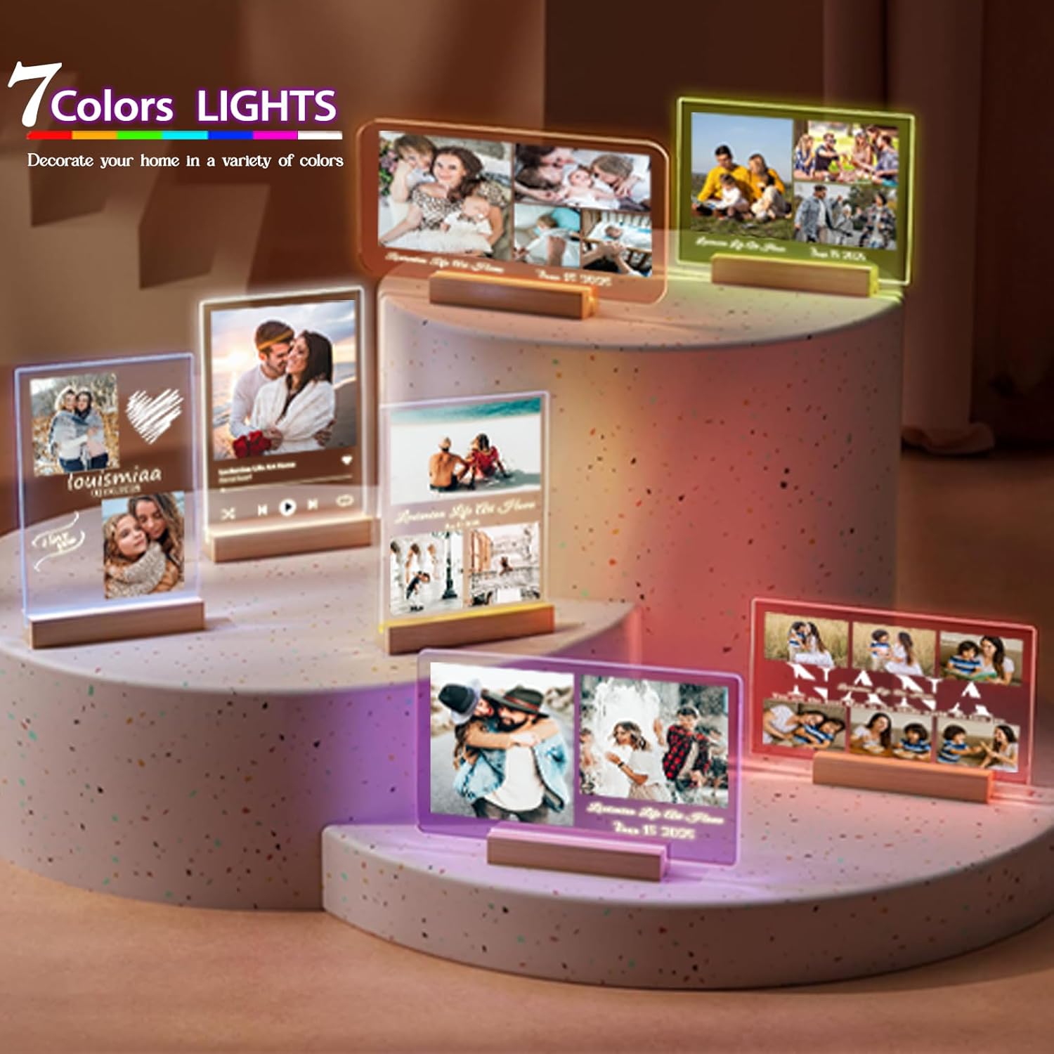 LOUISMIAA Customized Picture Frames with Night Light,Decorative Plaque Anniversary Birthday Mother’s Day Father’s Day Valentine’s Personalized Gifts for Boyfriend Girlfriend Couple Wife Women Same Day Shipping