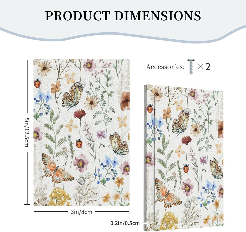 Decorative Light Switch Plate Covers Boho White Butterfly Rustic Flower 1 Gang No Device Single Blank Outlet Covers Wall Plate Light Switch Cover Plate Faceplate for Bedroom Home Decor