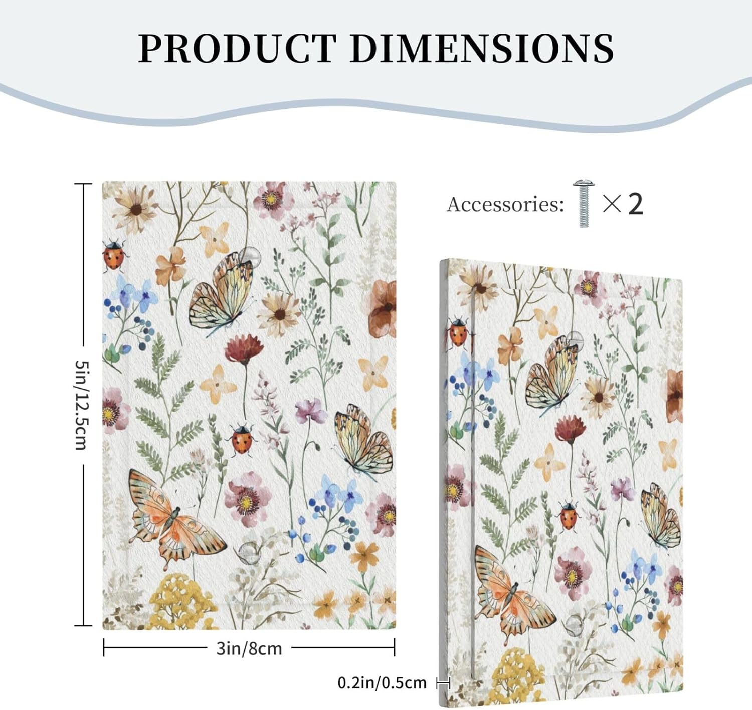 Decorative Light Switch Plate Covers Boho White Butterfly Rustic Flower 1 Gang No Device Single Blank Outlet Covers Wall Plate Light Switch Cover Plate Faceplate for Bedroom Home Decor