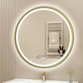 S'bagno 24'' Round Gold LED Mirror for Bathroom with Frontlit & Backlit, LED Vanity Mirror with Metal Frame, Anti-Fog, Stepless Dimmable, 3 Colors Temperature