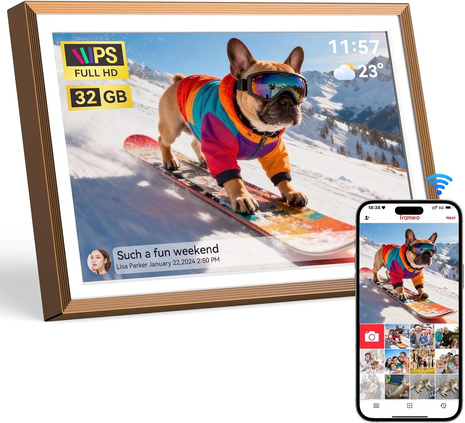 Frameo Digital Picture Frame 10.1" HD IPS Anti-Glare Touch Screen Load Photos & Videos Directly from Phone Ideal for Thoughtful Gifting Small and Exquisite - Rose Bronze