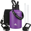Insulated Water Bottle with Straw,50 oz 3 Lids Water Jug with Carrying Bag,Paracord Handle,Double Wall Vacuum Stainless Steel Metal Flask,Purple