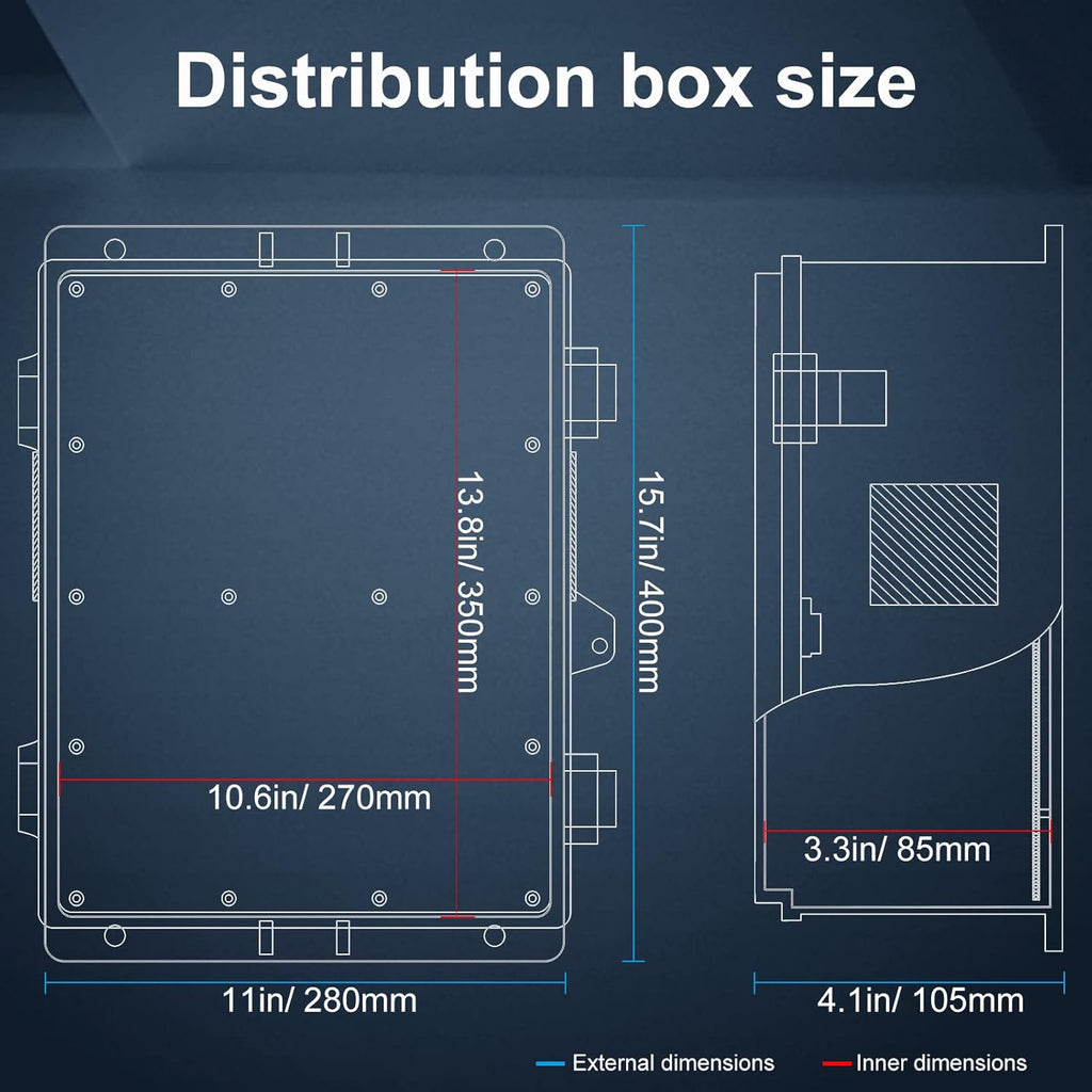 Outdoor Electrical Junction Box, ABS Water Resistant Enclosure with Internal Mounting Panel & Hinged Cover, 15.7" H* 11" L* 4.1" W