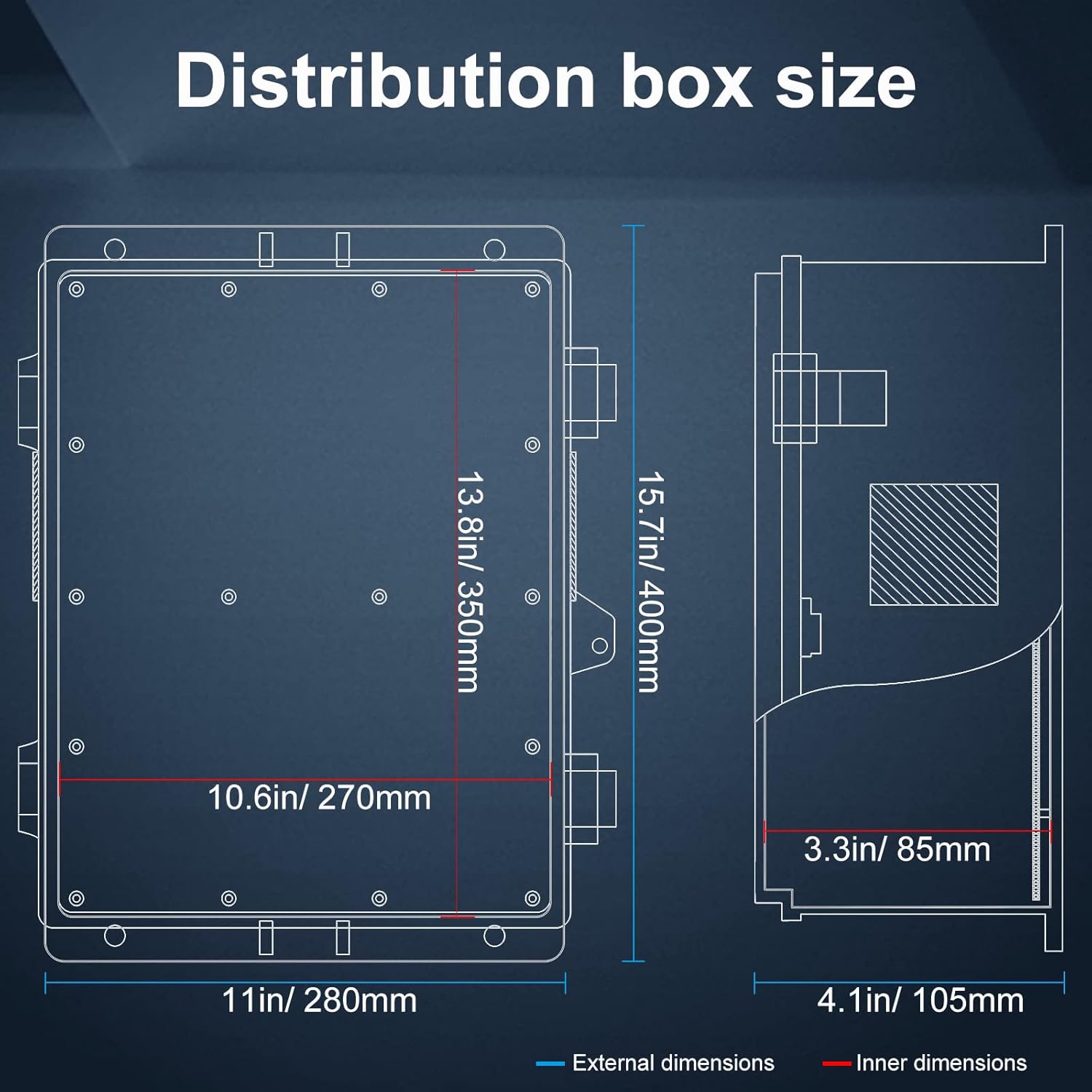 Outdoor Electrical Junction Box, ABS Water Resistant Enclosure with Internal Mounting Panel & Hinged Cover, 15.7" H* 11" L* 4.1" W