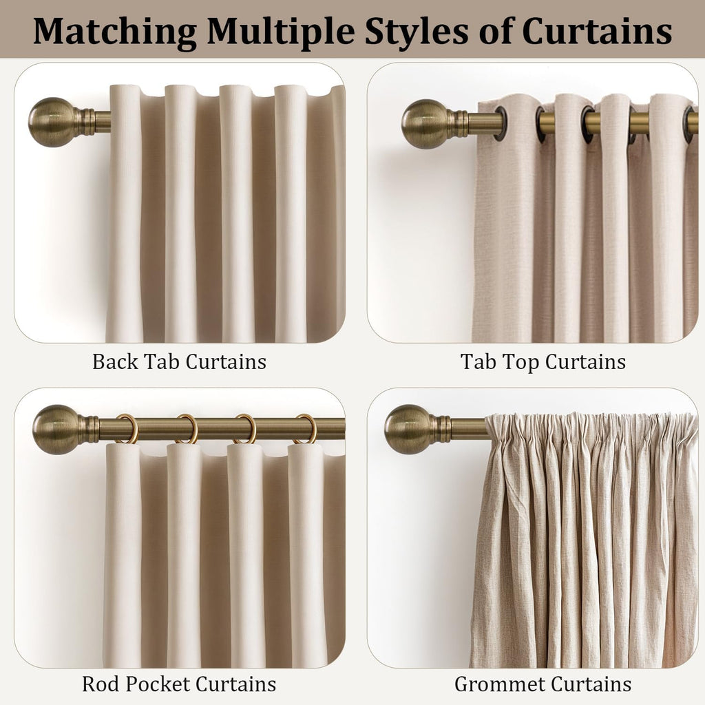 Antique Bronze Curtain Rods for Windows 72 to 144 Inch Long Brass Window Curtain Rod 1" Diameter Adjustable Heavy Duty with Metal Finials for Living Room Bedroom Farmhouse Kitchen Outdoor