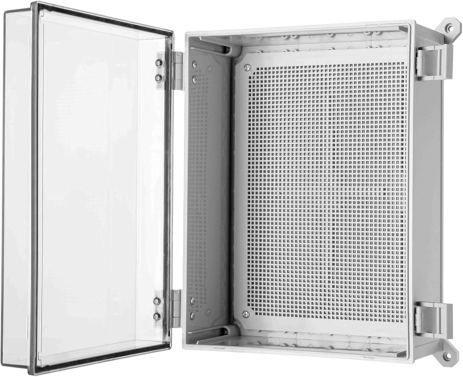 Co. ABS Waterproof IP67 Hinged Electronics Box with Mounting Plate, Bracket (11.81" x 15.7" x 6.7", Clear Cover - 4 Pack)