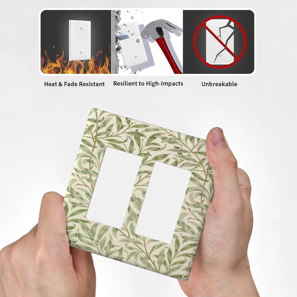 Decorative Outlet Covers Morris Green Willow Leaf Olive Leaves 2 Gang Wall Plate Double Rocker Two Switch Wall Cover Plate Light Switch Cover Plate Faceplate for Country Bedroom Decor