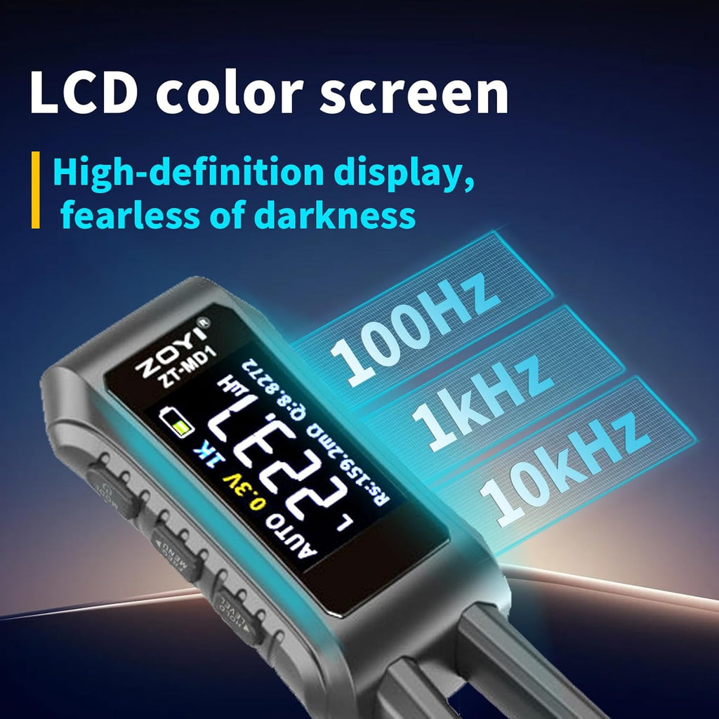 LCR Meter Zoyi MD1 Bridge SMD Test Clip with OLED Display, Auto Identification, 10mΩ-10MΩ Resistance, 1pF-20mF Capacitance, 1uH-60H Inductance, Lithium Battery Powered, Portable for Electronic Repairs