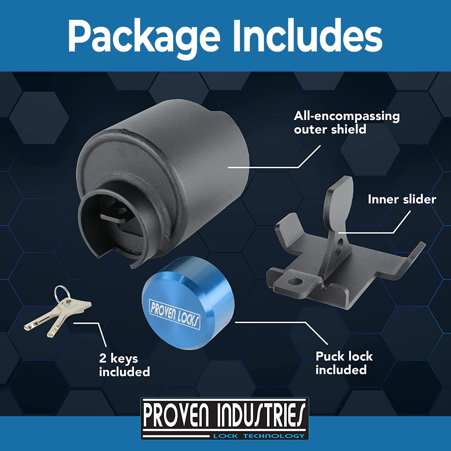 Proven Industries Model 2516 Trailer Lock, Fits Select 2 5/16-Inch Couplers, Secures Safety Chains, Made in The USA, (Blue)