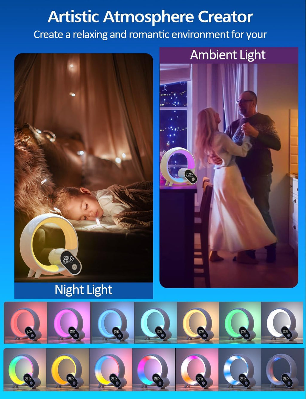 Smart Night Light for Kids,Wake Up Light Sunrise Alarm Clock,Ambient Light & Sleep Assistant White Noise Sound Machine Baby Night Light,App,Bluetooth Speaker,Snooze,Timer,Remote Control,Ideal for Gift