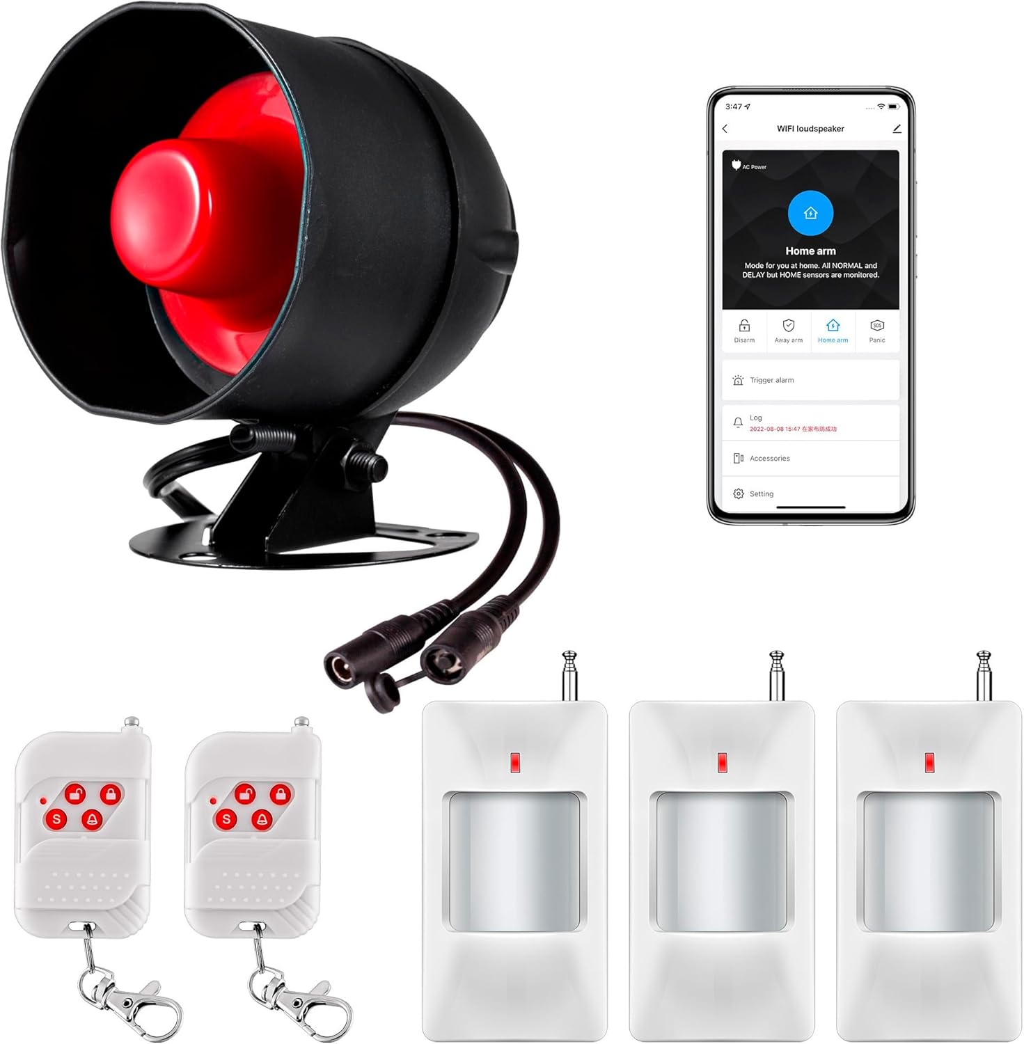 WiFi Alarm Home Security System, 120dB Alarm System with Motion Sensor and Remote Control, Wireless Alarm System for Shed Garage Alarm