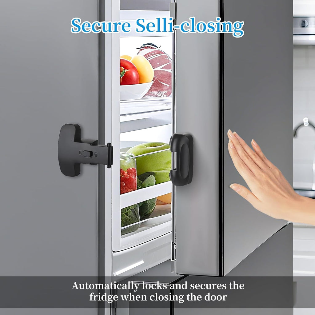 2 Pack Fridge Lock for Kids - Child-Proof Refrigerator Freezer Door Lock & Oven Lock for Child Safety, for Fridge/Freezer Doors, Black
