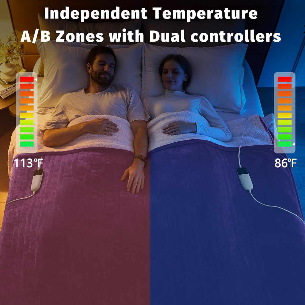 Heated Electric Blanket Queen Size - 84" x 90" Heating Blanket with Dual Control, 10 Heating Levels & 8 Hours Auto Off, Soft Warm Flannel Blanket, Christmas Birthday Gifts for Senior Grandma