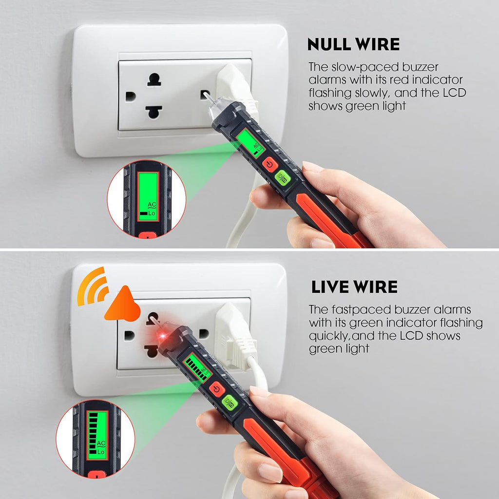 WGGE AC Voltage Tester/Non-Contact Voltage Tester with Dual Range AC 12V-1000V/48V-1000V, Electrical Pen with LCD Display and Flashlight Buzzer Alarm, Detect Wire Breakpoint, Live/Null Wire Tester.