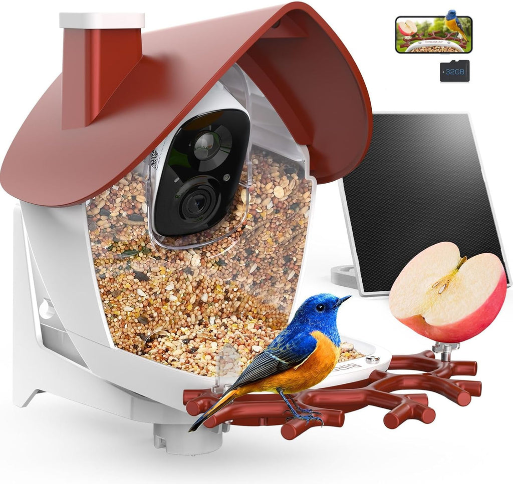 birdsnap® P33 - Smart Bird Feeder with Camera Solar Powered, 2K Video Bird Camera Feeder Live with 32GB Card, AI Identify Feather Species, Auto Record in Backyard, Ideal Gift for Birds Lover