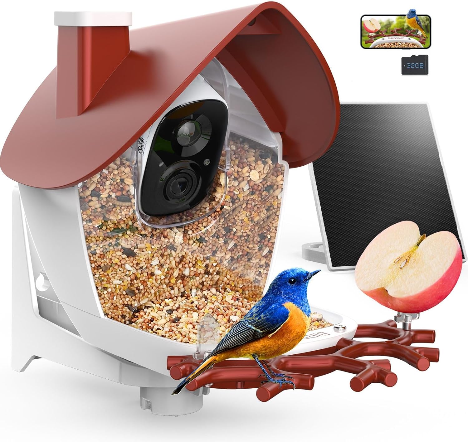 birdsnap® P33 - Smart Bird Feeder with Camera Solar Powered, 2K Video Bird Camera Feeder Live with 32GB Card, AI Identify Feather Species, Auto Record in Backyard, Ideal Gift for Birds Lover