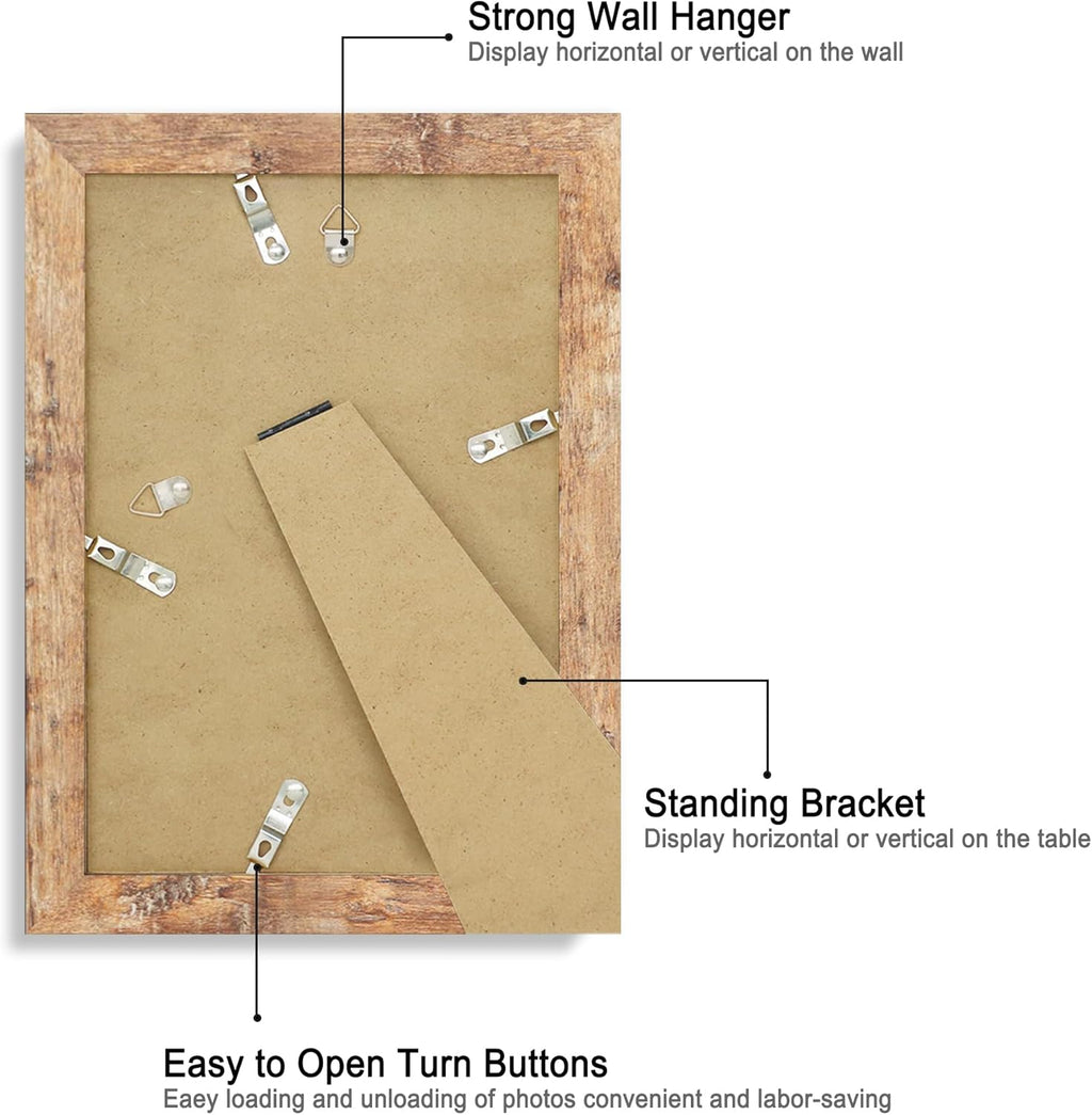 iRahmen 6x9 Picture Frame with HD Tempered Glass, Display Pictures 5x8 with Mat or 6 x 9 Without Mat, Wood Photo Frame for Tabletop and Wall (Rustic Brown, 1 Pack)