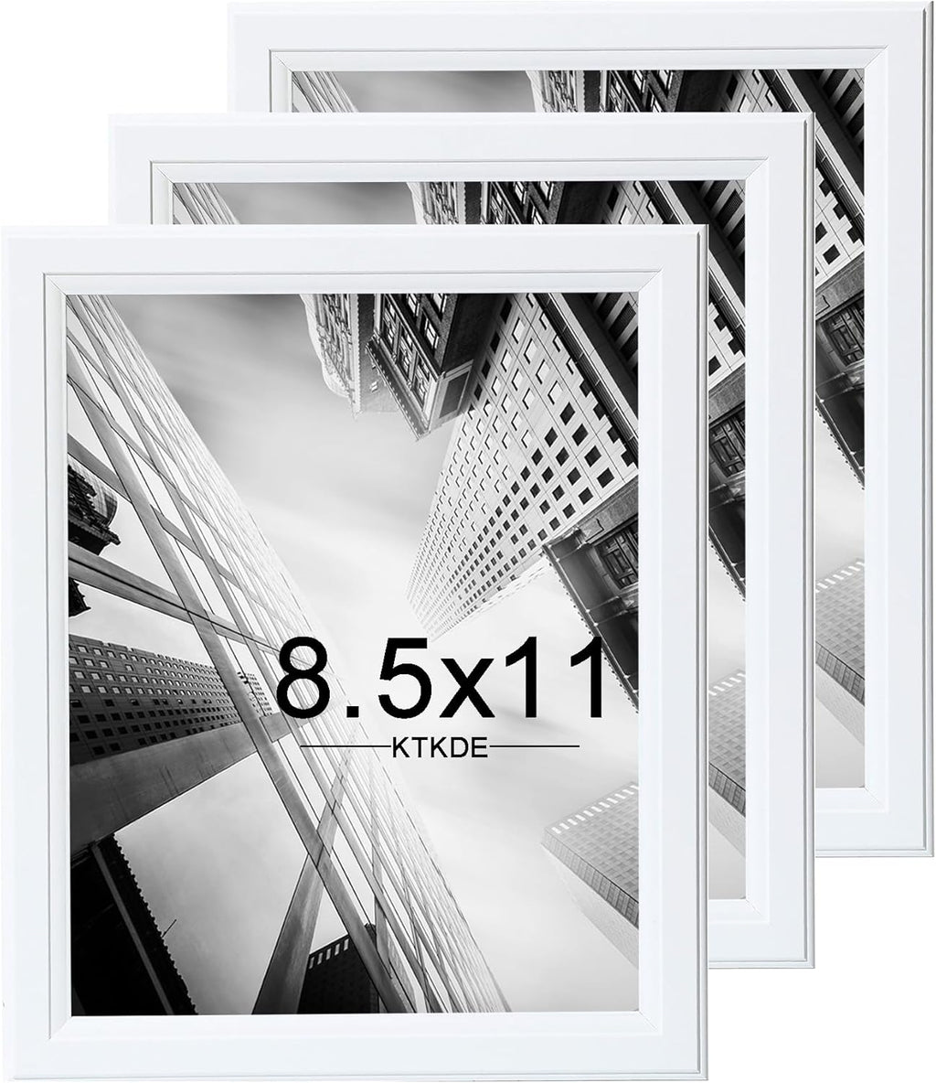 KTKDE 8.5x11 Picture Frame Set of 3,Certificate Frame White with Clear Plexiglass, 8.5 by 11 Picture Diploma Document Degree Frames for Wall and Tabletop,best gift