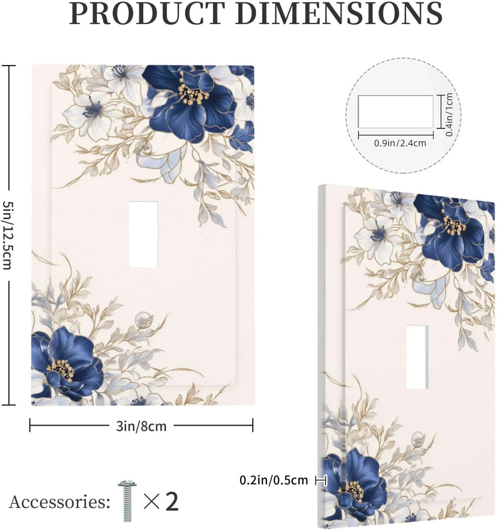 Decorative Light Switch Cover Plate Rustic Blue Beige Flower Peony Floral 1 Gang Single Toggle Wall Plates for Electrical Outlets Outlet Covers Switch Plate Covers Faceplate for Home Decor