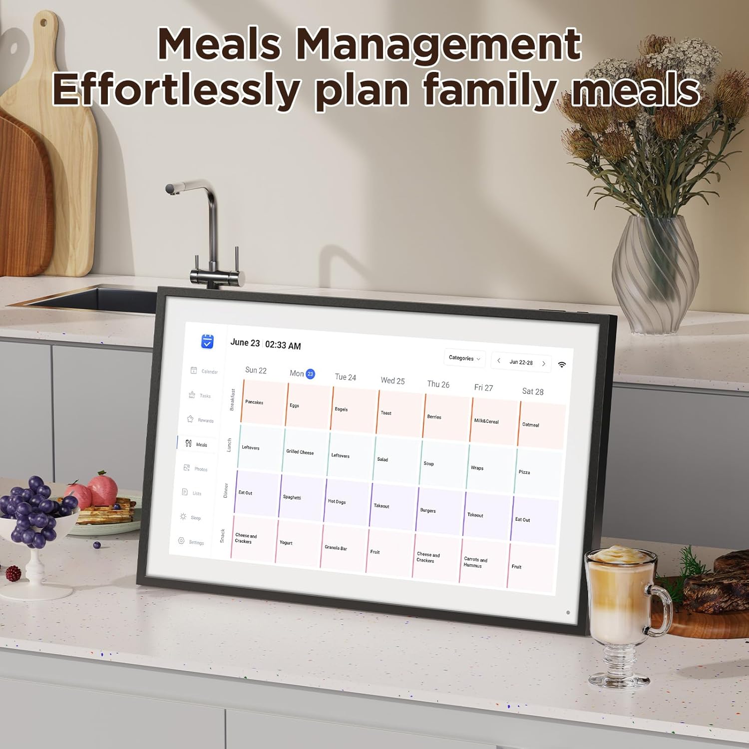 LOOFII 10.1 Inch Smart Digital Calendar – HD Touchscreen Family Planner & Calendar with Chore Chart & Meal Planner (Black White)