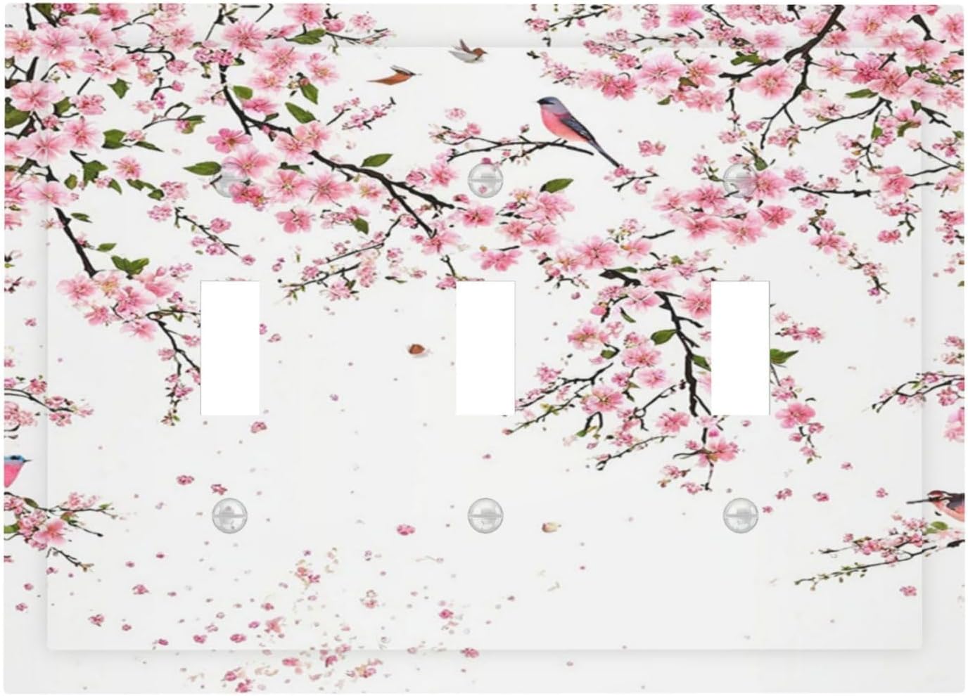 Decorative Light Switch Plate Covers Rustic Plum Blossom Pink Flowers 3 Gang Light Switch Cover Triple Toggle Wall Plate Outlet Covers for Country Home Bedroom Decor