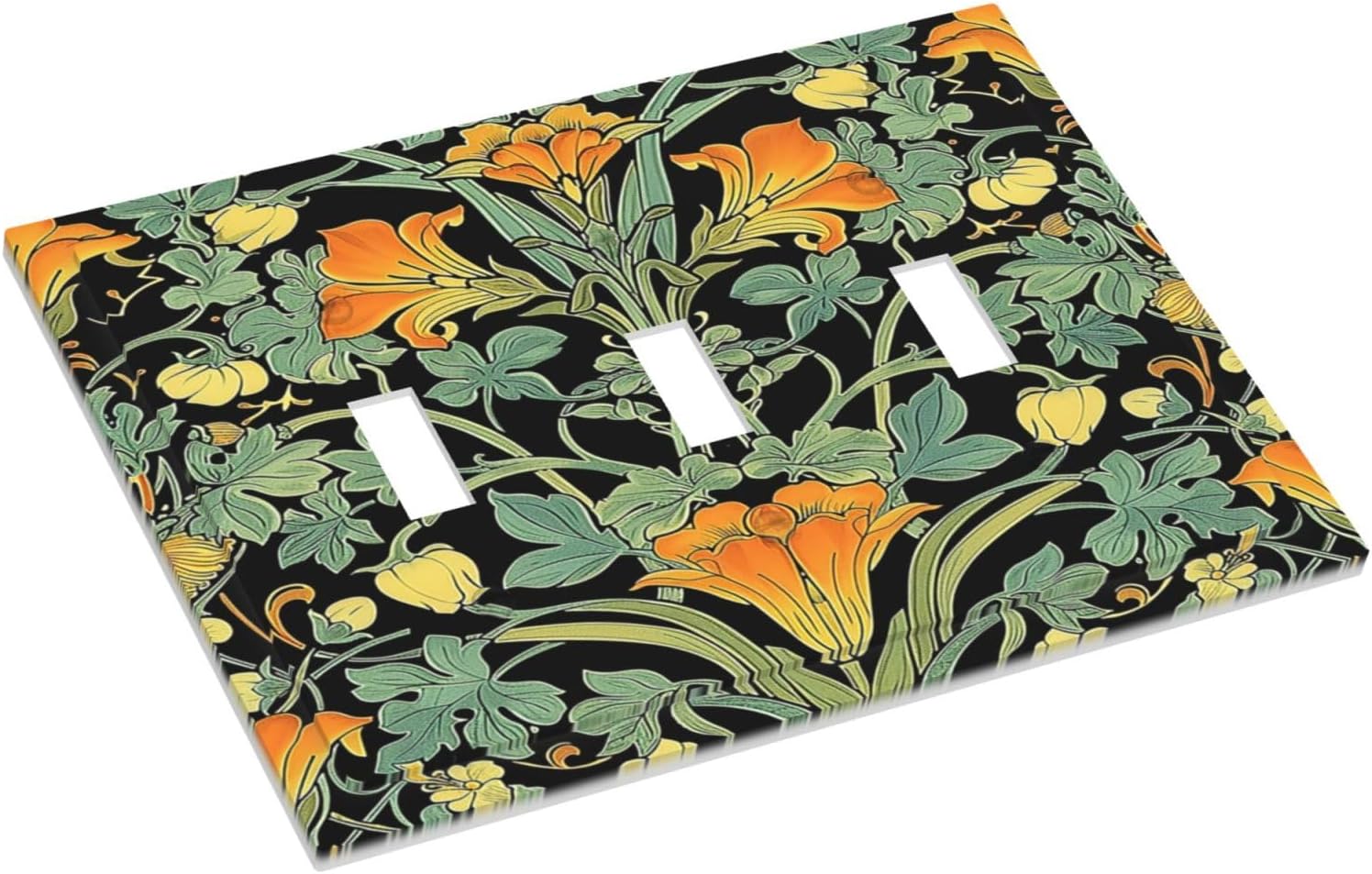 Decorative Switch Plates William Morris Vintage Floral Green Yellow 3 Gang Wall Plate Triple Toggle Light Switch Cover Faceplate Electrical Wall Panels for Bedroom Home Decor