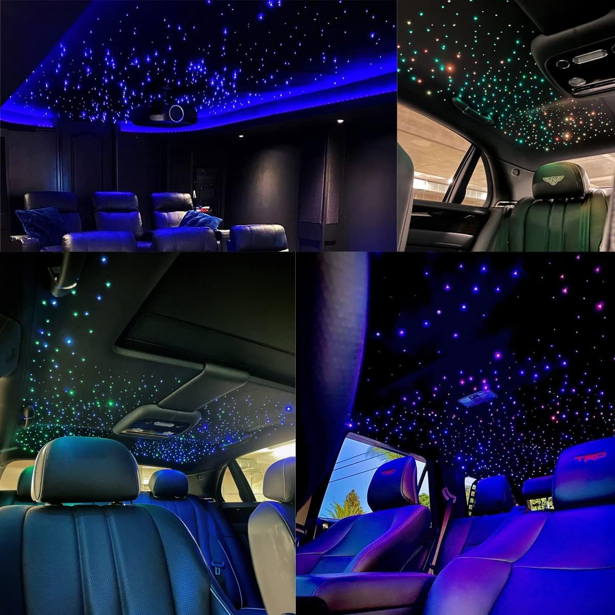 AZIMOM Dual Color 20W Twinkle 900pcs Fiber Optic Starlight Headliner Kits 0.03in 9.8ft Fiber Strands End Glow Sound Activated Remote APP Control RGBW Light Source Home Ceiling Car Headliner Décor
