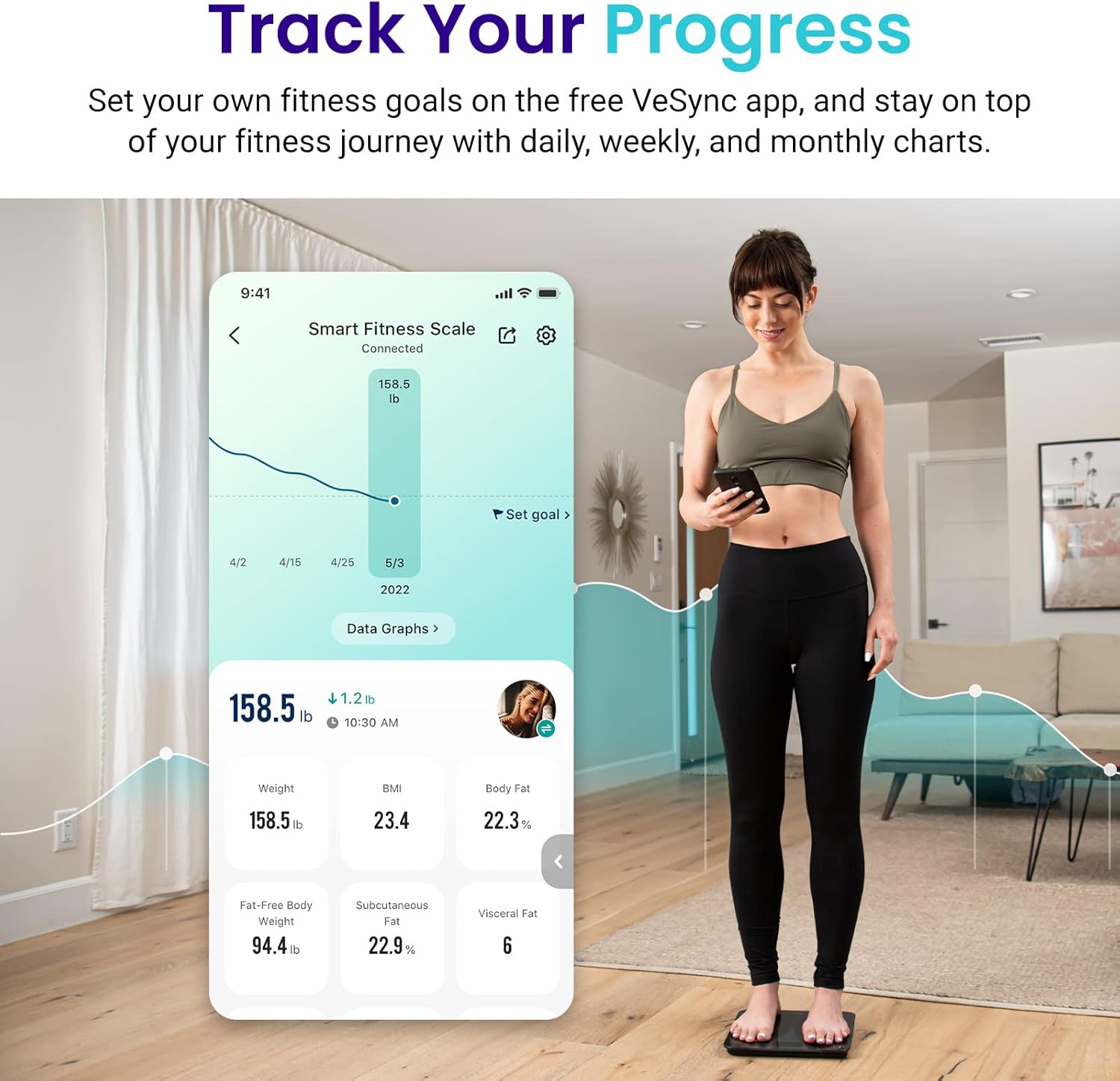 Etekcity Scale for Body Weight and Fat Percentage, FSA&HSA Eligible, Smart Digital LED Bathroom BMI Measurement, Accurate Bluetooth Weighing Machine, Body Composition Analyzer, Ash-black, 400lb