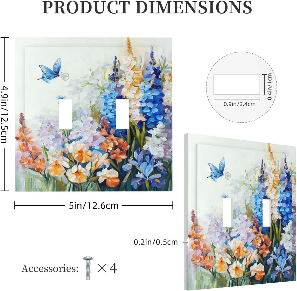 Decorative Light Switch Plate Covers Rustic Colorful Floral Garden Flowers 2 Gang Light Switch Cover Plate Unique Double Toggle Wall Plate Outlet Covers Faceplate for Bedroom Home Decor