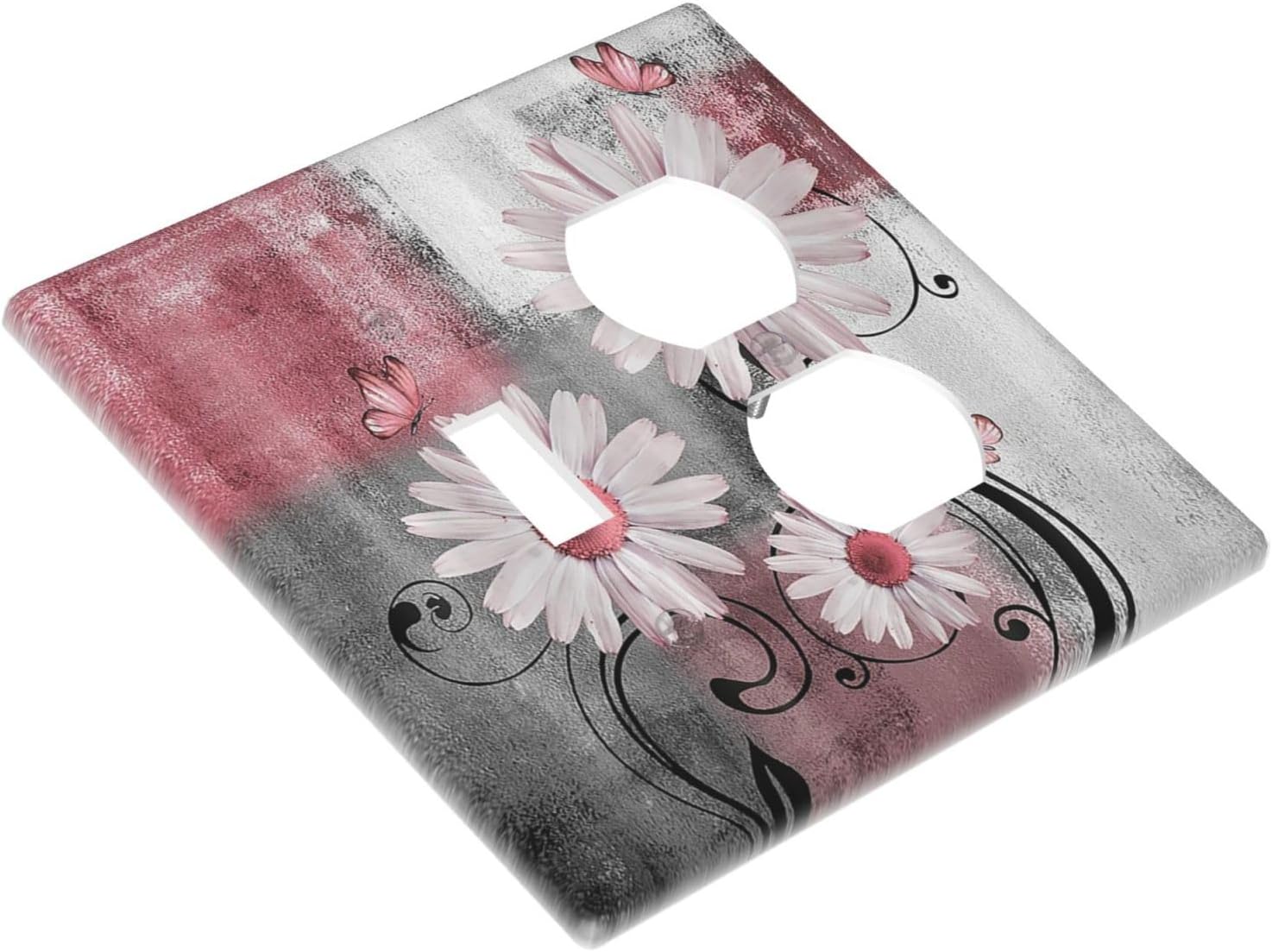 Wallplates Pink Floral Rustic Daisy Flower And Butterfly 1 Toggle 1 Duplex Switch Plate Electrical GFCI Faceplate Decorative Light Switch Covers for Farmhouse Cabin Decor