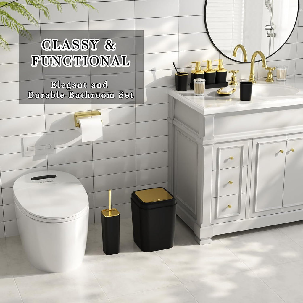 Bathroom Accessory Set, 11PC Bathroom Set, Black Bathroom Accessories, Bathroom Accessories Set with Trash Can, 3PC Soap Dispensers and Toilet Brush