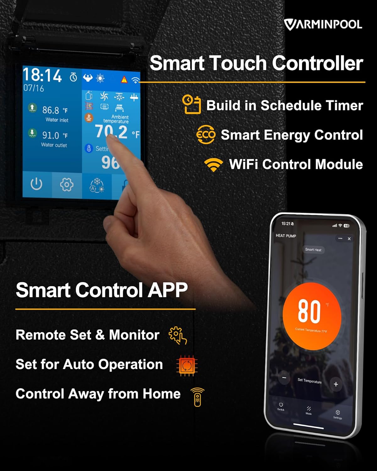 65000BTU Pro Invert Smart Pool Heat Pump for Above Ground and Inground Pools up to 20000 Gals, WiFi Capable and Timer Function Controller Electric Pool Heater, Heating & Cooling, 220V
