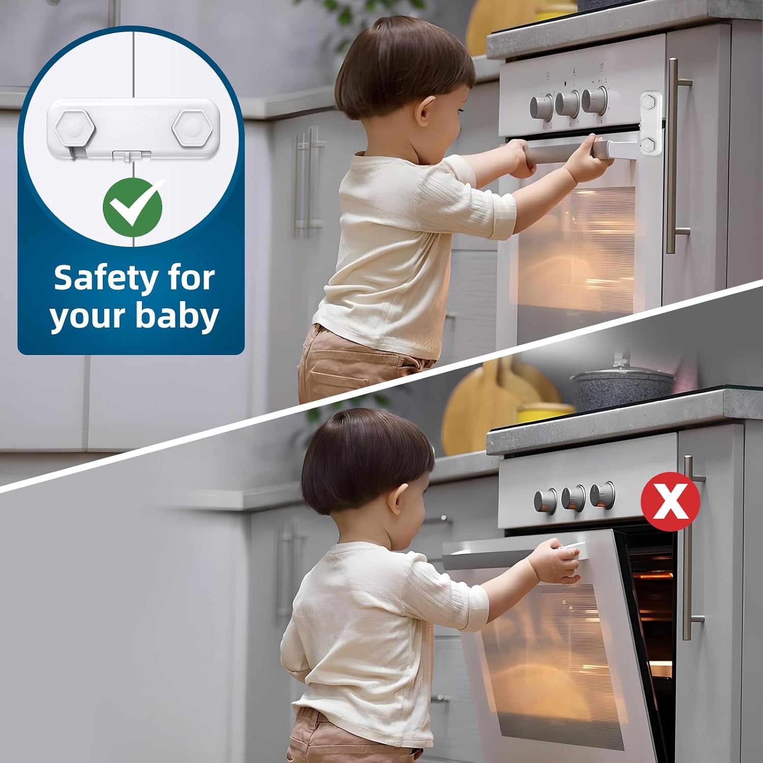 8 Pack Baby Proofing Cabinet Locks, Child Safety Locks for Cabinets and Drawers,Door,Dishwasher,Fridge,Cupboard,Trash Can,Washer (White)