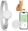 Cat Tracker, Cat Tracker Collar with Safety Elastic Buckle, Compatible with Apple Find My App (Only iOS), No Monthly Fee, Waterproof Pet Tracker for Cats, White
