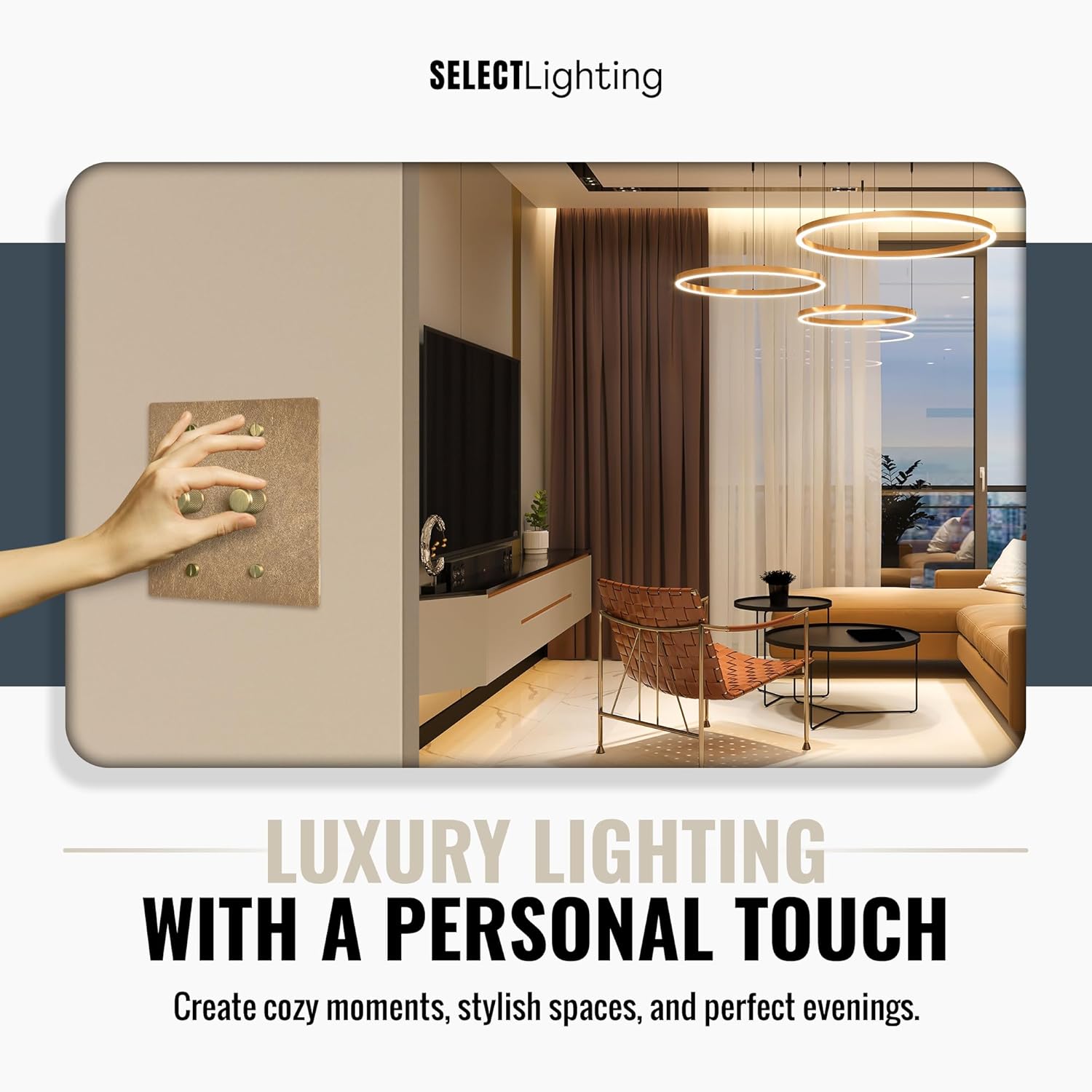 SELECT Vintage Brass Dimmer Light Switch, 1 Way Rotary Dimmer, 2 Gang TRIAC/Leading Edge Dimmable LED Light Switch, 15A 120V AC with Brass Knob, Faceplate & Dimming Module, UL Listed