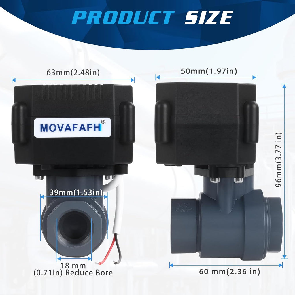 1/2" UPVC Motorized Ball Valve - 2 Wire Auto Return Electric Water Valve with Full Port, 9-24V AC/DC Automatic Ball Valve
