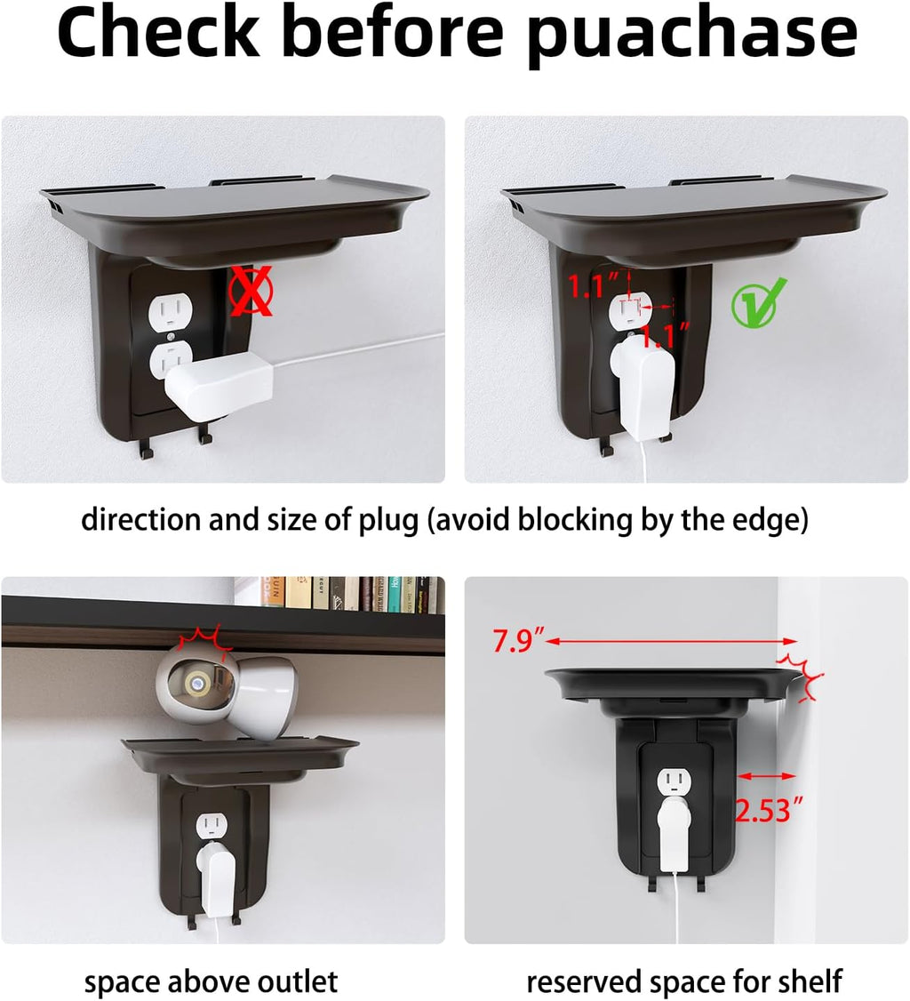 suptek Large Wall Outlet Shelf,Home Wall Shelf Organizer for Outlets,Perfect for Bathroom Kitchen,Bedrooms,Ideal for Cell Phone Speaker up to 20lbs,with Cable Management and Detachable Hooks (S3XLB)