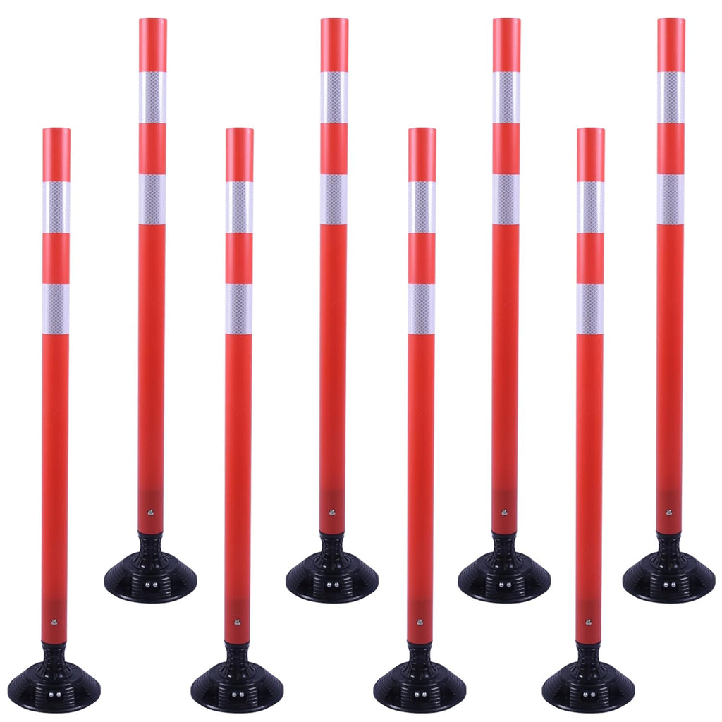 OrangeStar 8 Pack Delineator Post 48" Red Traffic Delineator Cones with Fixable Base for Road Safety, Parking Lots