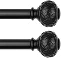 TONIAL 2 Pack Black Curtain Rod 32 to 58 Inches, 7/8 Adjustable Curtain Rods for Windows 20 to 84 Inches, Splicing Drapery Rods Heavy Duty with Netted Texture Finials