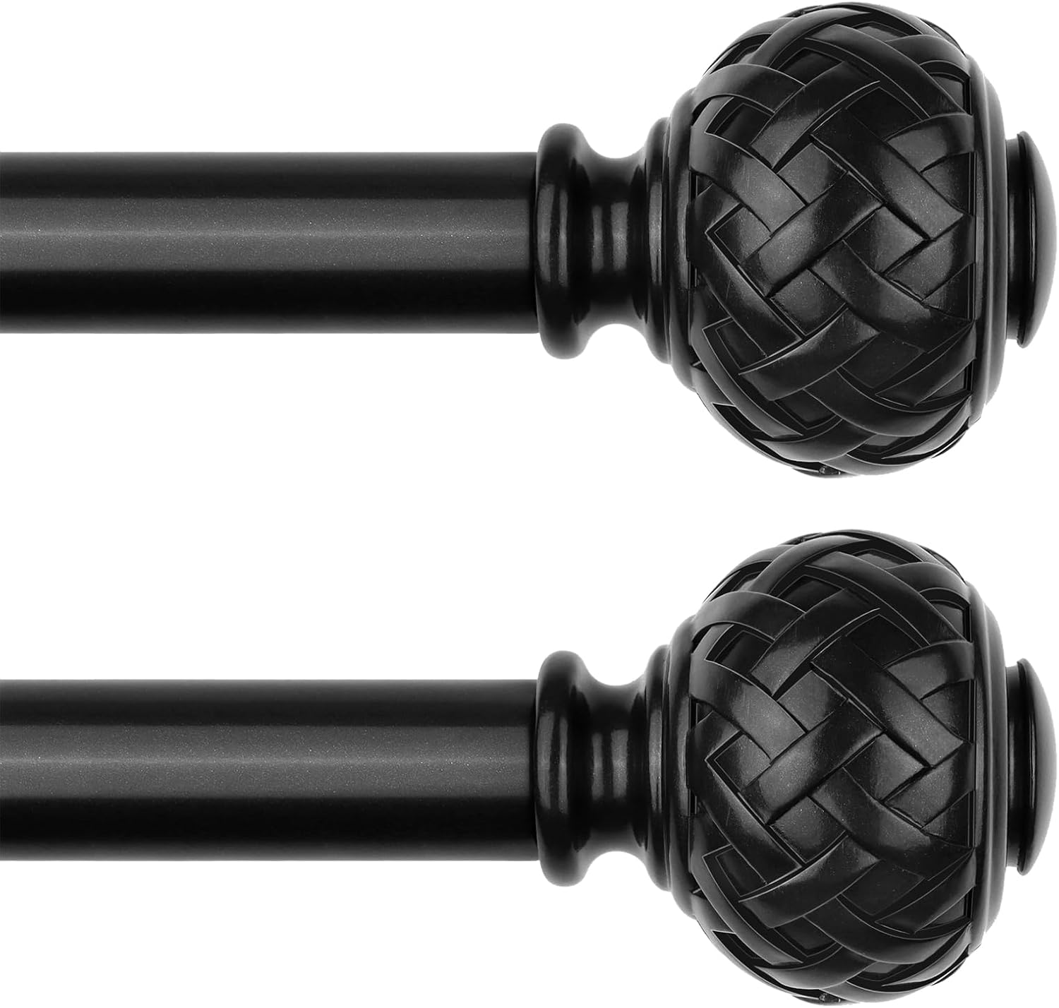 TONIAL 2 Pack Black Curtain Rod 32 to 58 Inches, 7/8 Adjustable Curtain Rods for Windows 20 to 84 Inches, Splicing Drapery Rods Heavy Duty with Netted Texture Finials