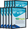 11"x 17" Self Adhesive Magnetic Sign Holder, Double Sided Window Magnetic Display Frame with Clear PVC and Strong Magnetic for Office/Home/Store/Door/Glass/Wall Display Frame(Black,10Pack)