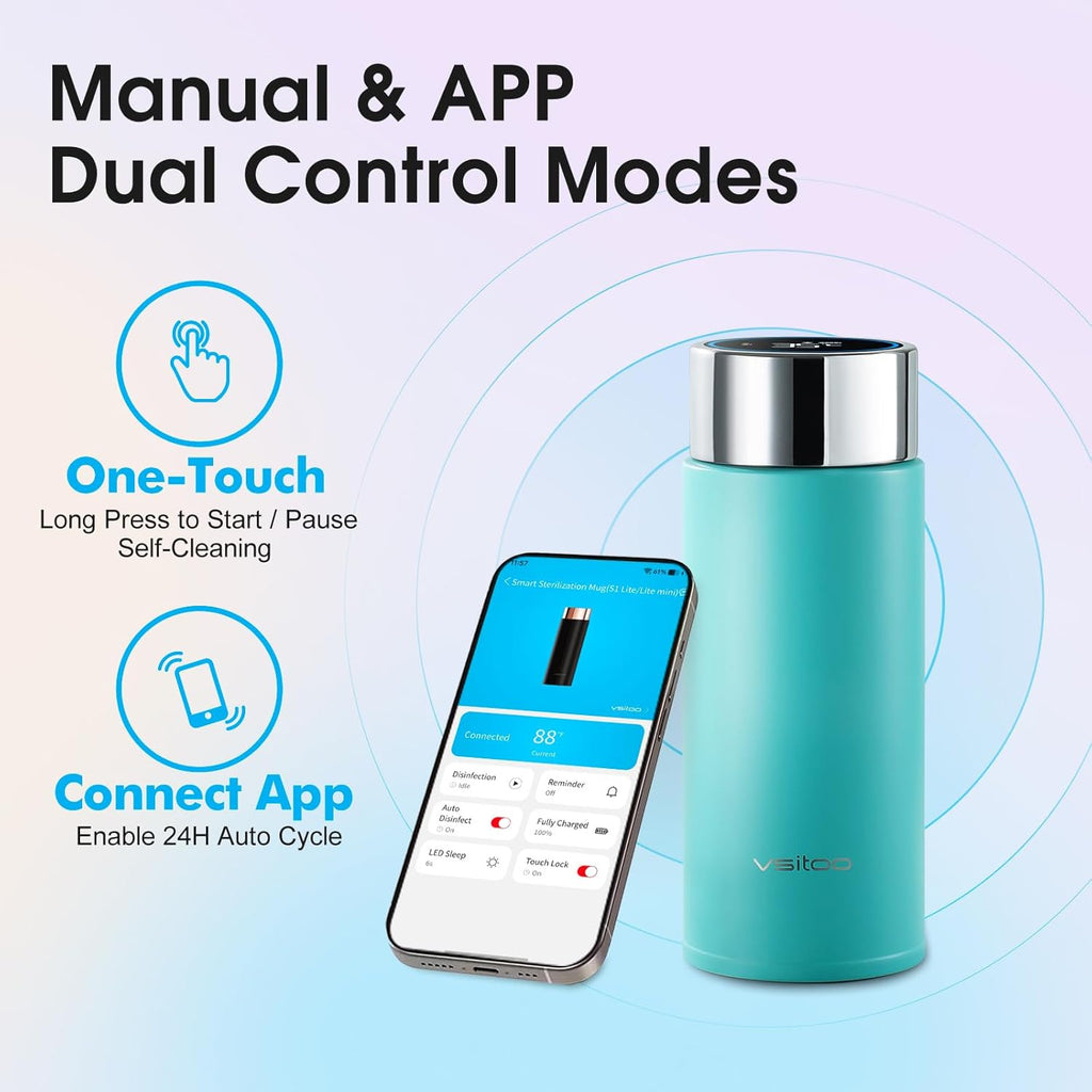 Vsitoo Smart self cleaning Insulated Water Bottle, 8.5oz Stainless Steel Vacuum Flask, AI Self-Clean, 30-Day Battery Life, BPA-Free, Magnetic Charging, Portable Travel Mug Gifts for Men Women, Blue