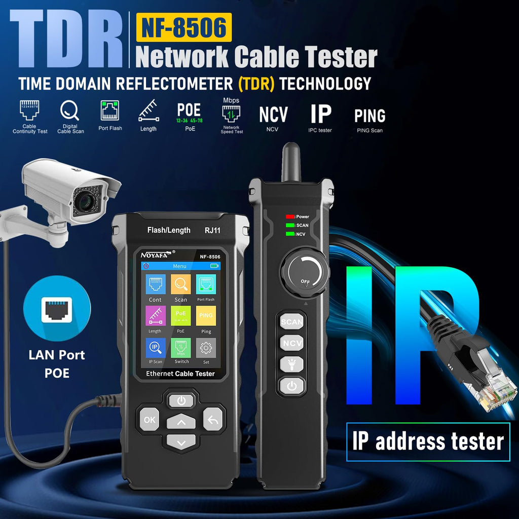NF-8506 Network Cable Tester with IP Scanne Network Rate Test,/NCV POE/Ping/TDR CAT5 CAT6,Network Tester Cable Toner for RJ11 RJ45 LAN Ethernet Cable Tester Telephone Cable Finder Network Tool