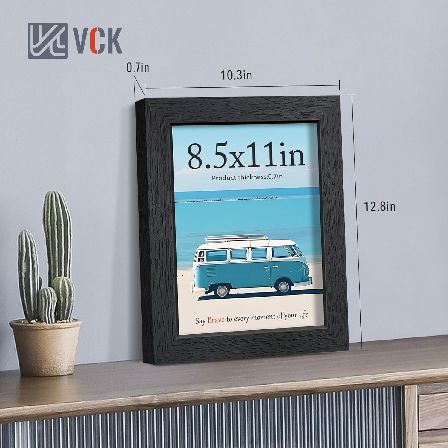 VCK 8.5x11 Picture Frames Black Set of 6, Wide Border Wood Multi Certificate 8.5 x 11 Frame, Family Photos, Office Prints, Studio/Gallery Artwork, Woodgrain Series, Tabletop & Wall Hanging
