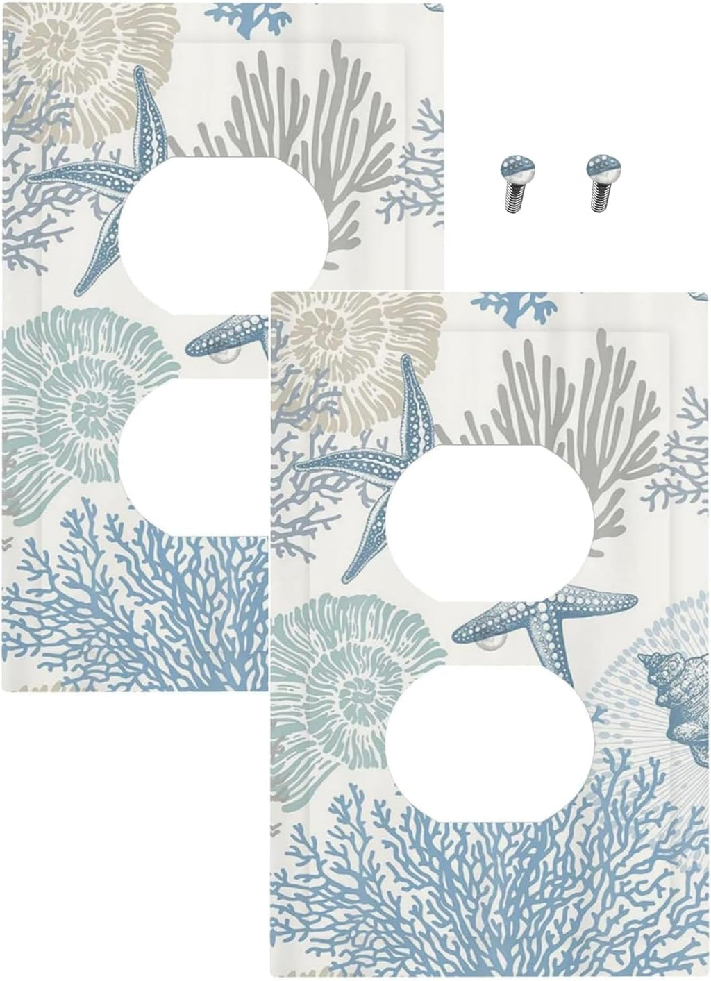 Decorative Outlet Covers Blue Starfish Coral Seaweed 1 Gang Duplex Light Switch Cover Plate Unique Wall Plate Electrical Switch Plate Covers for Bathroom Bedroom Decor（2 Pack）