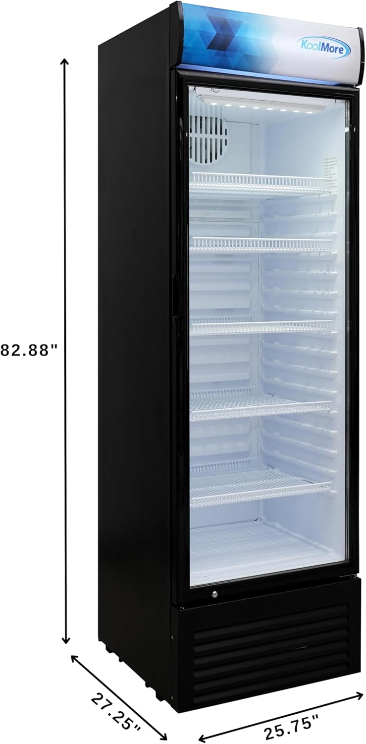 KoolMore 26 in. Commercial Glass Door Merchandiser Refrigerator with LED Lights, 15 cu. ft. in Black, ETL Listed (KM-MDR-1GD-15C)