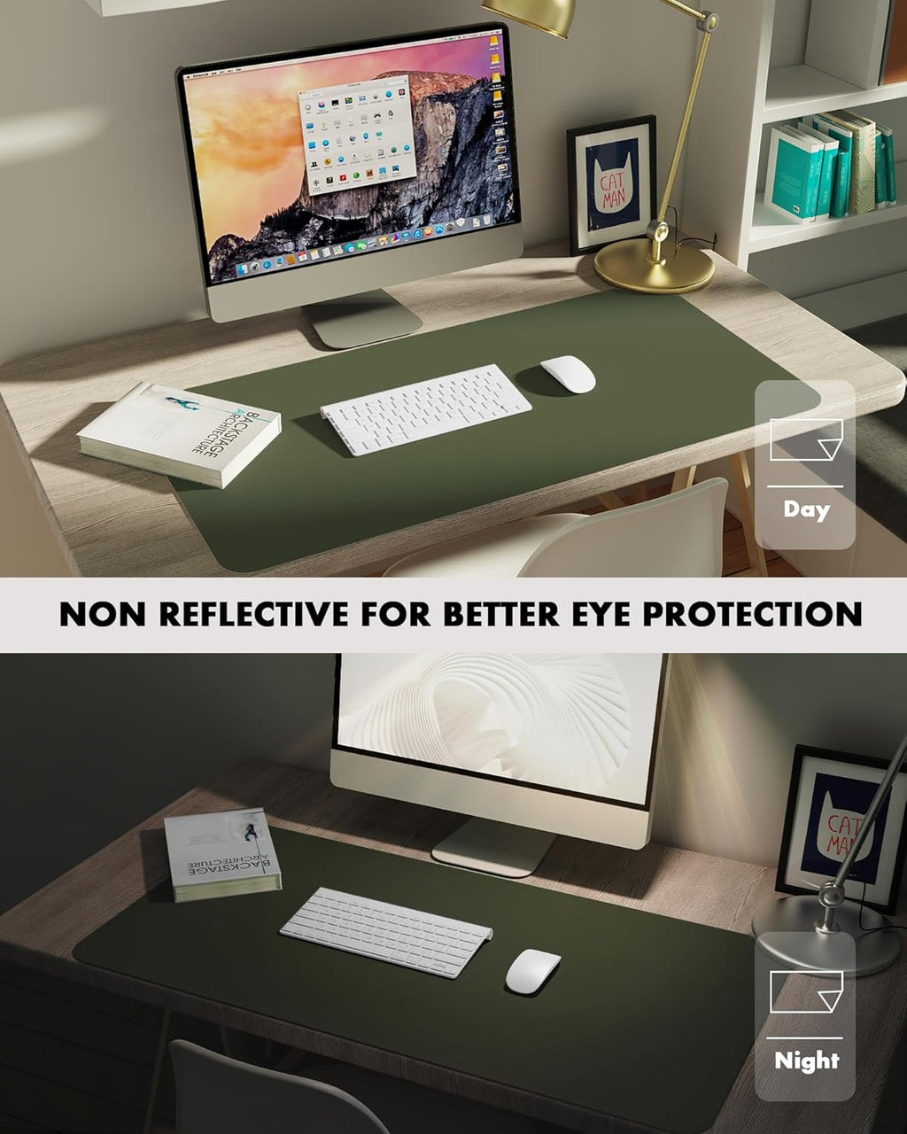 YSAGi Double-Sided Desk Pad, 35.4"x17" Leather Desk Mat, Eco Cork Desk Pad Protector,Large Mouse Pad,Waterproof Desk Blotter for Office/Home (Dark Green/Cork)