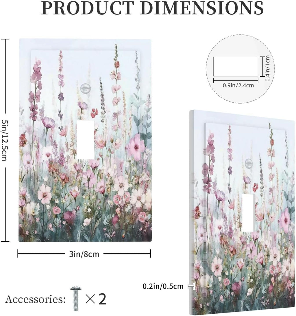 Pink Floral Watercolor Botanical Wildflowers Decorative Light Switch Cover 1 Gang Single Toggle Device Electrical Faceplate Switchplates Decorator Outlet Wall Plate For Bed Room Living Room Decor
