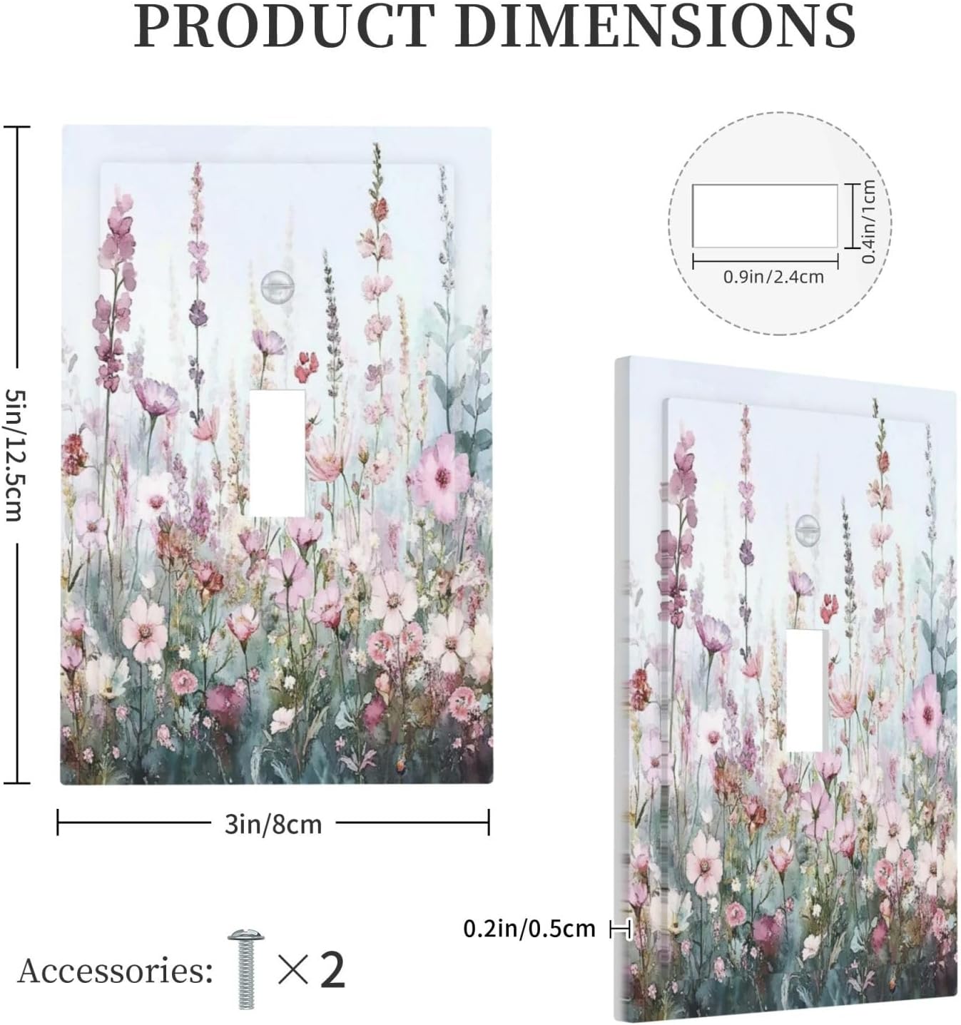 Pink Floral Watercolor Botanical Wildflowers Decorative Light Switch Cover 1 Gang Single Toggle Device Electrical Faceplate Switchplates Decorator Outlet Wall Plate For Bed Room Living Room Decor