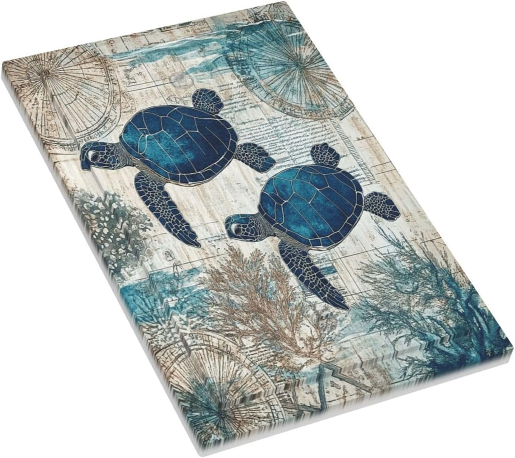Blue Green Sea Turtle Tropical Ocean Coral Nautical Map Light Switch Cover Plate 1 Gang No Device Blank Electrical Wall Plates Faceplate Decorative Switch Plate For Bed Room Bathroom Decor
